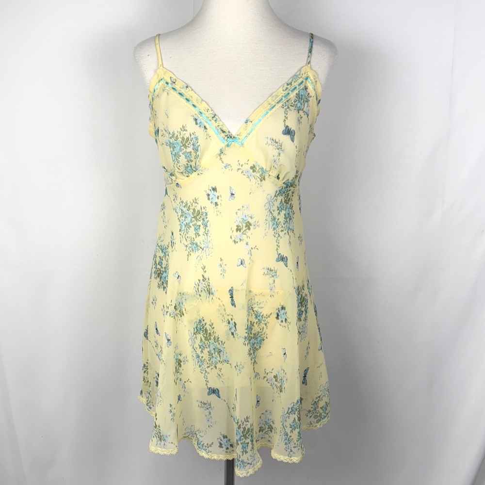 Vintage Sheer Floral Butterfly Slip Dress Panty Set